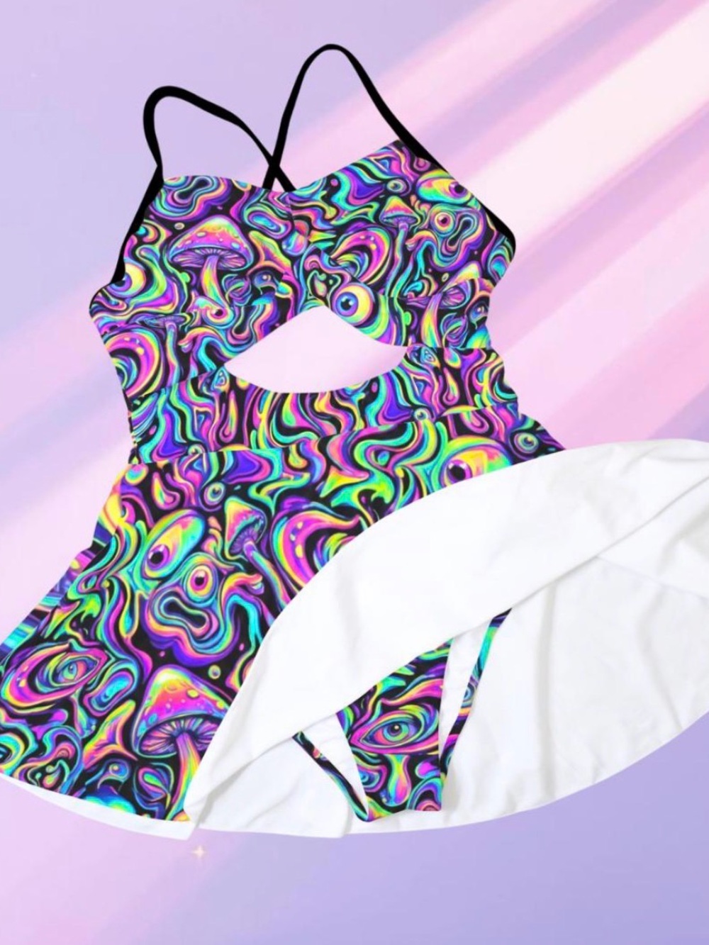 Neon Drip Rave Mini Dress: Trippy Mushroom EDM Festival Outfit - Picture 4 of 5